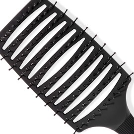 L\'ANGE HAIR Siena Wide Curved Vented Detangle Brush | Nylon Bristles | Best for Tangles and Knots | Ideal for Men and Women | Vented for Airflow | Black