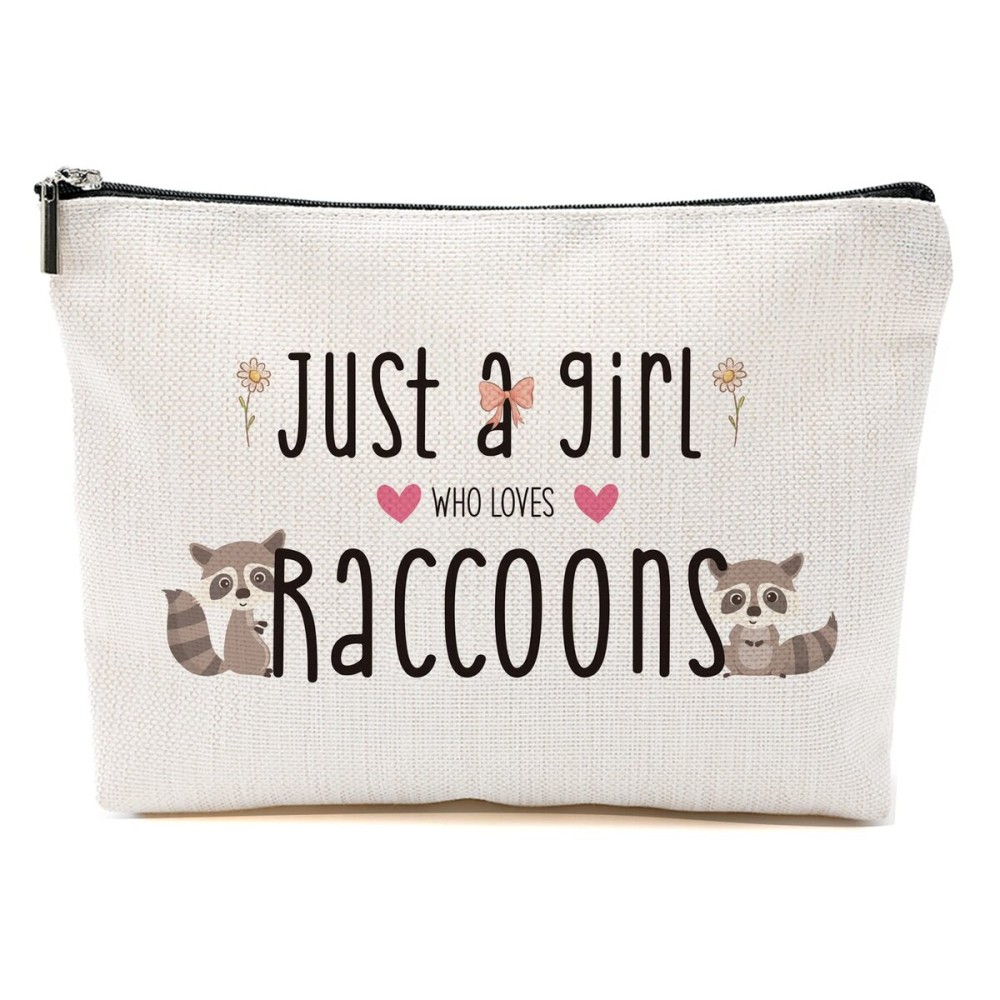Raccoon Makeup Bag Raccoon Gifts for Women Raccoon Lovers Cute Raccoon Stuff Merch Animal Lover Breeder Funny Birthday Christmas Gift for Girls Sister Bestie Niece BFF Just A Girl Who Loves Raccoon