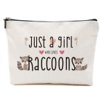 Raccoon Makeup Bag Raccoon Gifts for Women Raccoon Lovers Cute Raccoon Stuff Merch Animal Lover Breeder Funny Birthday Christmas Gift for Girls Sister Bestie Niece BFF Just A Girl Who Loves Raccoon