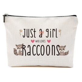 Raccoon Makeup Bag Raccoon Gifts for Women Raccoon Lovers Cute Raccoon Stuff Merch Animal Lover Breeder Funny Birthday Christmas Gift for Girls Sister Bestie Niece BFF Just A Girl Who Loves Raccoon