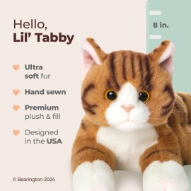 Bearington Collection Lil\' 8-Inch Tabby Cat Plush Toy - Orange Cat Stuffed Animal That Looks Real for Kids