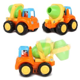 Construction Toy Truck Set for Toddlers Ages 1-4 - Push & Pull Friction Trucks, Matching Book - BPA Free Cars for Boys & Girls