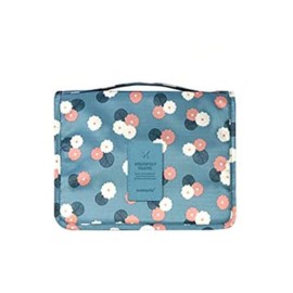 Travel Toiletry Bag Waterproof Makeup Cosmetic Bag with Hanging Hook Portable Makeup Pouch Hanging Makeup Organizer for Women and Girls Blue flower