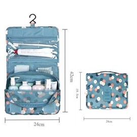 Travel Toiletry Bag Waterproof Makeup Cosmetic Bag with Hanging Hook Portable Makeup Pouch Hanging Makeup Organizer for Women and Girls Blue flower