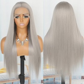 QD-Tizer Grey Color Long Hair Wigs for Women Sliver Grey Synthetic Lace Front Wigs Glueless Pre Plucked Natural Hairline Long Straight Wigs for Black Women QD-Tizer Grey Color Long Hair Wigs for Women Sliver Grey Synthetic Lace Front Wigs Glueless Pre Plucked Natural Hairline Long Straight Wigs for Black Women