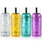 Body Glitter Gel Set 4 Colors Sequins Chunky Colorful Eyeshadow Glitter Holographic Body Gel for Festival Party Face Makeup Hair Eye Lips Shimmer Gold,Silver,Purple,Green