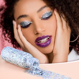 Body Glitter Gel Set 4 Colors Sequins Chunky Colorful Eyeshadow Glitter Holographic Body Gel for Festival Party Face Makeup Hair Eye Lips Shimmer Gold,Silver,Purple,Green