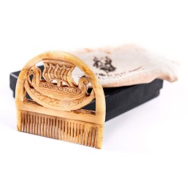 Norse Tradesman Authentic Viking Bone Comb for Beard and Hair - Pocket Sized, Hand-Carved Norse Longship Design