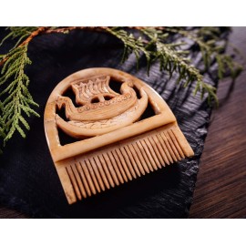 Norse Tradesman Authentic Viking Bone Comb for Beard and Hair - Pocket Sized, Hand-Carved Norse Longship Design