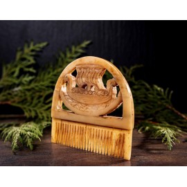 Norse Tradesman Authentic Viking Bone Comb for Beard and Hair - Pocket Sized, Hand-Carved Norse Longship Design