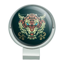GRAPHICS & MORE Fierce Snarling Tribal Tiger Oni Golf Hat Clip with Magnetic Ball Marker