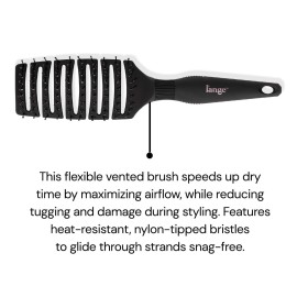 L\'ANGE HAIR Siena Curved Vented Hair Brush | Detangling Brush with Nylon Bristles | Best for Tangles and Knots | Ideal for Men and Women | Flexible Design for Airflow (Black)