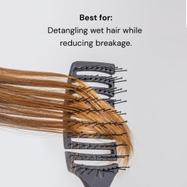 L\'ANGE HAIR Siena Curved Vented Hair Brush | Detangling Brush with Nylon Bristles | Best for Tangles and Knots | Ideal for Men and Women | Flexible Design for Airflow (Black)