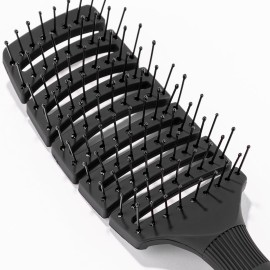 L\'ANGE HAIR Siena Curved Vented Hair Brush | Detangling Brush with Nylon Bristles | Best for Tangles and Knots | Ideal for Men and Women | Flexible Design for Airflow (Black)