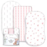 100% Organic Cotton Fitted Bassinet Sheets Fits Halo, Snoo, Uppababy, Ingenuity, Graco, Baby Trend, and All Other Standard Size Bassinets. 3 Pk, Pink