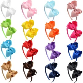 DED 16 Pack Hair Bows Plastic Hair Headband Grosgrain Ribbon Headbands Hair Hoops Hair Accessories for Baby Girls Kid