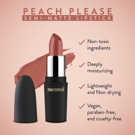 Mented Cosmetics Nude Lipstick for Women, Semi-Matte Long-Lasting Lip Stick, Moisturizing Vegan, Paraben & Cruelty-Free, Enhances All Complexions, Perfect for Everyday Makeup, Peach Please