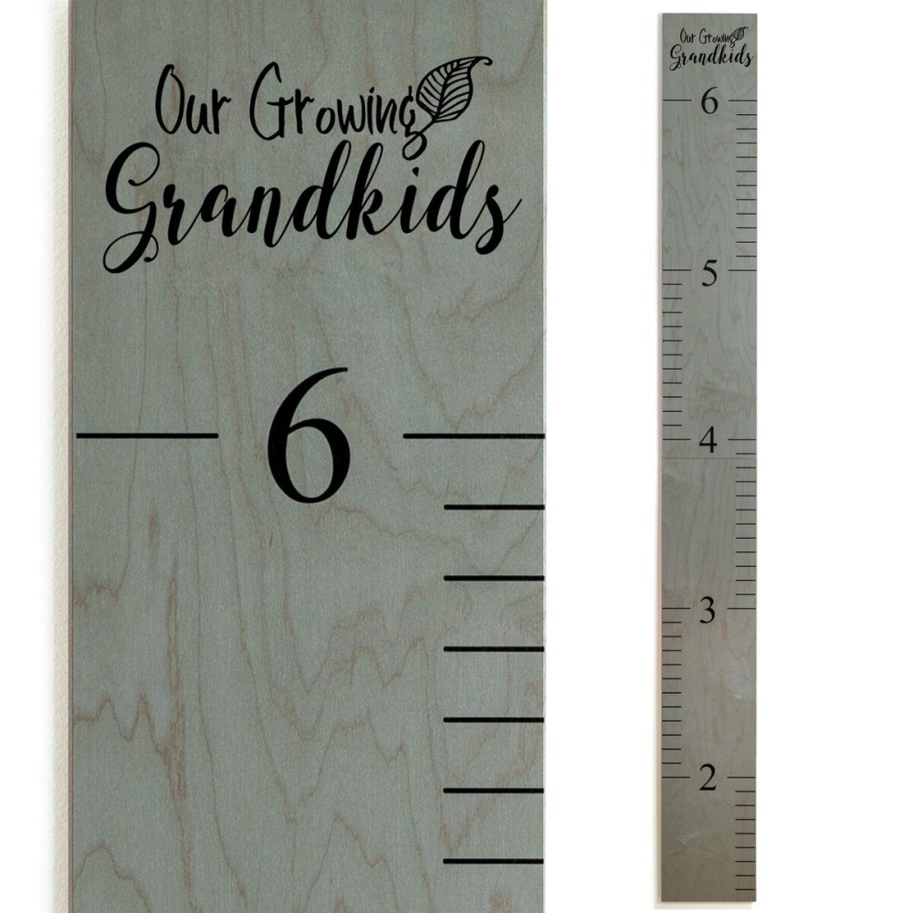 Headwaters Studio Wooden Growth Chart - Kids Height Chart, Wall Measurement for Kids, Height Chart for Wall, Growth Ruler for Children - Our Growing Grandkids, Gray (63x6.7)