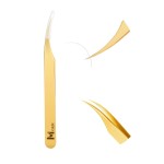 MGER Lash Tweezers for Eyelash Extensions, Hand Calibrated Dolphin-shaped & Curved Tip, False Lash Application Tools, Pack of 2, Gold (Dolphin-shaped Tweezers)