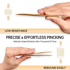 MGER Lash Tweezers for Eyelash Extensions, Hand Calibrated Dolphin-shaped & Curved Tip, False Lash Application Tools, Pack of 2, Gold (Dolphin-shaped Tweezers)