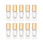 3ml Square Glass Roller Bottle For Essential Oils,Mini Glass Bottles With Stainless Steel Roller Balls,Gold Aluminum Caps Portable Roll-On Vial Aromatherapy Perfume Container-10 Pack