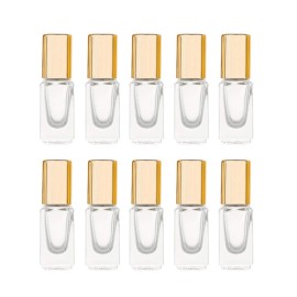3ml Square Glass Roller Bottle For Essential Oils,Mini Glass Bottles With Stainless Steel Roller Balls,Gold Aluminum Caps Portable Roll-On Vial Aromatherapy Perfume Container-10 Pack