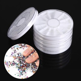Nail Art Organizer, Rotekt 6Pcs/Set 12 Compartments Nail Art Decoration Gem Rhinestone Empty Wheel Box DIY Glitter Nail Decorations Dotting Tool Storage Container