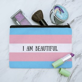 Personalized Custom 1 Line Transgender Pride Flag Makeup Cosmetic Bag Organizer Pouch