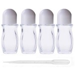 4Pcs 50ml/1.69 Oz Clear Refillable Glass Roll-On Deodorant Bottles Reusable Leak-Proof Massage Roller Bottles Containers with Roller Ball and White Cap for DIY Deodorant, 3ml Transfer Dropper