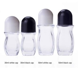 4Pcs 50ml/1.69 Oz Clear Refillable Glass Roll-On Deodorant Bottles Reusable Leak-Proof Massage Roller Bottles Containers with Roller Ball and White Cap for DIY Deodorant, 3ml Transfer Dropper