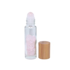 Wresty 10ml Roll On Bottle With Gemstone Rollerball&Crystal Chips Inside,10 Packs Glass Roller Bottles Essential Oil Sample Bottles(Bamboo Lids)