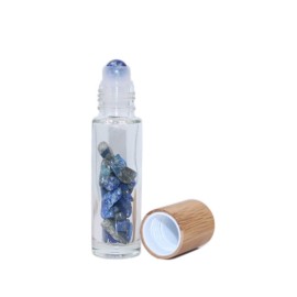Wresty 10ml Roll On Bottle With Gemstone Rollerball&Crystal Chips Inside,10 Packs Glass Roller Bottles Essential Oil Sample Bottles(Bamboo Lids)