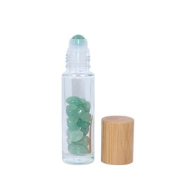 Wresty 10ml Roll On Bottle With Gemstone Rollerball&Crystal Chips Inside,10 Packs Glass Roller Bottles Essential Oil Sample Bottles(Bamboo Lids)