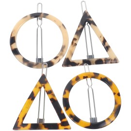Lurrose 4 Pieces Tortoise Hair Clips Celluloid French Design Barrettes Acrylic Resin Hair Clips Geometric Hair Pins Triangular Circle Leopard Print Barrettes for Women Girls