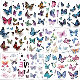 Konsait Kids Tattoos Butterfly Temporary Tattoos, Fake Tattoo Sticker for Girls Kids Women Children\'s Birthday Party Bag Filler Gift Birthday Girls Party Favors, 16 Sheets