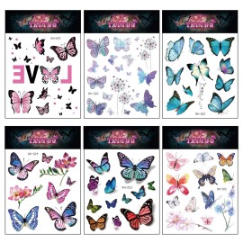 Konsait Kids Tattoos Butterfly Temporary Tattoos, Fake Tattoo Sticker for Girls Kids Women Children\'s Birthday Party Bag Filler Gift Birthday Girls Party Favors, 16 Sheets