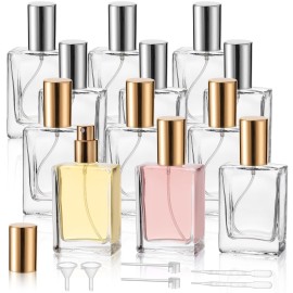 Foraineam 12 Pack 1 oz / 30ml Clear Glass Perfume Bottle, Refillable Empty Fine Mist Atomizer Spray Bottles, Portable Square Atomizer Bottles for Fragrance, Lotion, Essential Oil