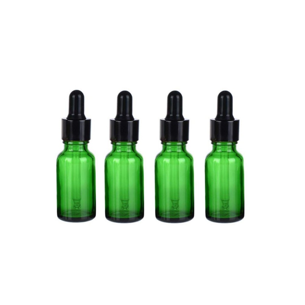 4Pcs 0.3 Ounce Green Glass Dropping Bottles with Glass Eye Dropper Round Empty Cosmetic Dispenser for Essential Oil Perfume Aromatherapy