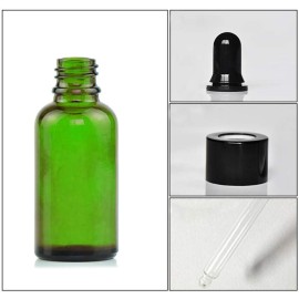 4Pcs 0.3 Ounce Green Glass Dropping Bottles with Glass Eye Dropper Round Empty Cosmetic Dispenser for Essential Oil Perfume Aromatherapy