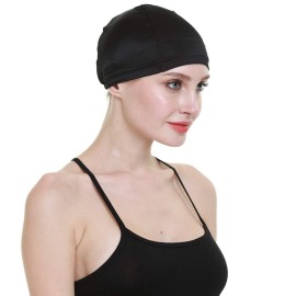 Wig Cap,100% Mulberry Silk Hair Loss Cancer Women Bald Head Elastic Band Black