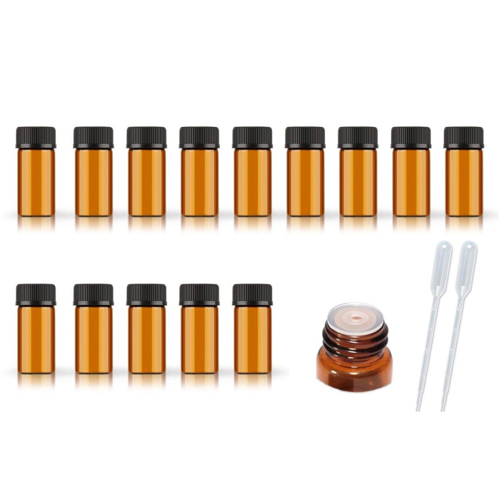 AFMNQZ 50Pack Set 3ML Amber Glass Bottle with Orifice Reducer and Cap Small Essential Oil Vials (3ML)