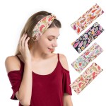 DINPREY Women\'s Wide Bandana Headwrap Stretch Yoga Sweatband Turban Criss Cross Head Wrap Twist Head Bands for Women (4 Pack Paisley Printed Style D)