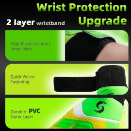 Sportout Kids Goalkeeper Gloves, Soccer Gloves with Double Wrist Protection and Non-Slip Wear Resistant Latex Material to Prevent Injuries (Green, Size 7 Suitable for 12 to 14 Years Old)