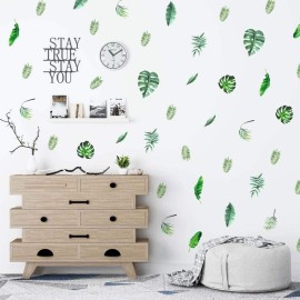 Leaf Wall Decals, H2MTOOL 64 PCS Removable Tropical Plants Tree Leaves Stickers for Kids Nursery Room Decor
