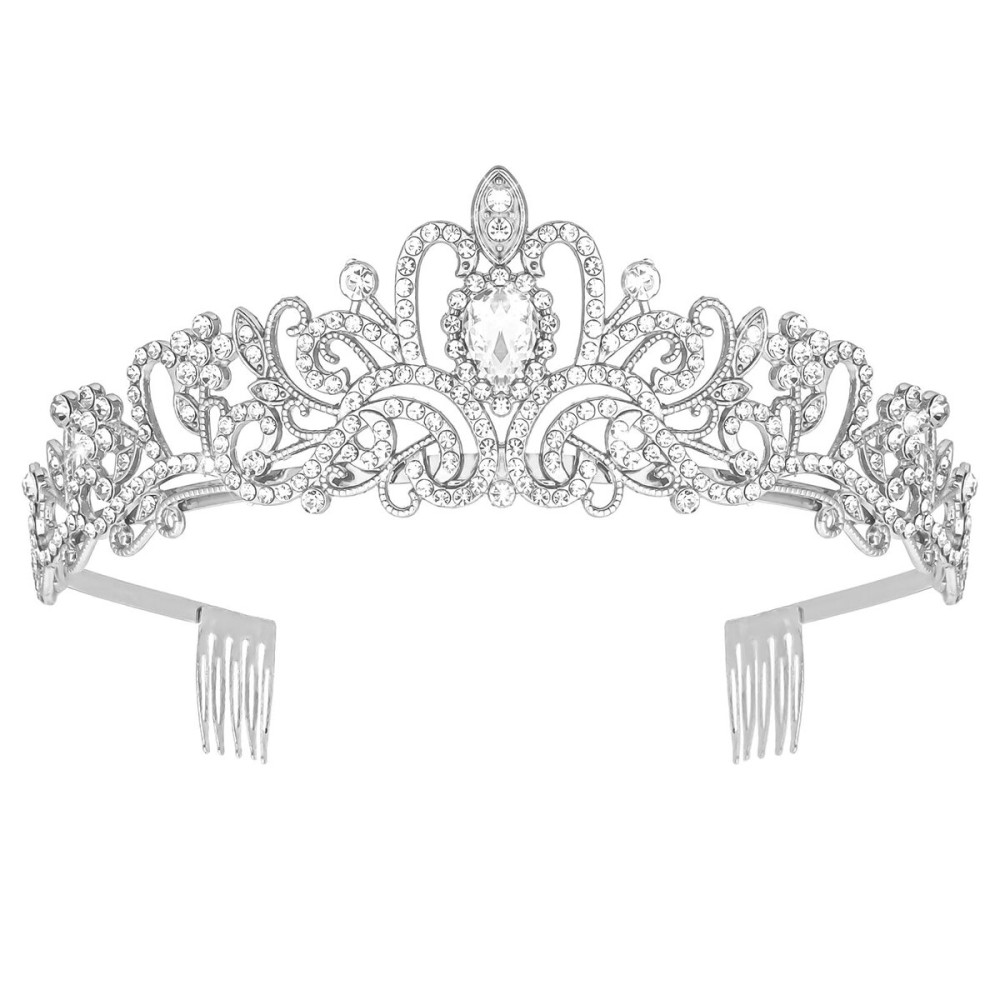Araluky Crystal Tiara Crown Headband Princess Elegant Tiara with Combs for Women Young Ladies Bridal Wedding Prom Birthday Party, Silver