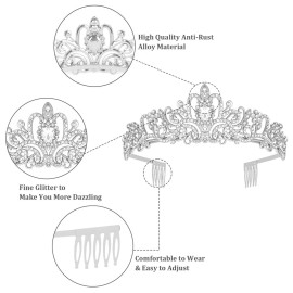 Araluky Crystal Tiara Crown Headband Princess Elegant Tiara with Combs for Women Young Ladies Bridal Wedding Prom Birthday Party, Silver