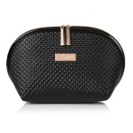 Skone Luxury Designer Makeup Bag - Stylish Patent Leather Cosmetic Organizer with Rose Gold Zipper, Travel-Friendly, Waterproof, Durable & Cruelty-Free for Beauty Essentials and Accessories, Black