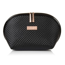 Skone Luxury Designer Makeup Bag - Stylish Patent Leather Cosmetic Organizer with Rose Gold Zipper, Travel-Friendly, Waterproof, Durable & Cruelty-Free for Beauty Essentials and Accessories, Black