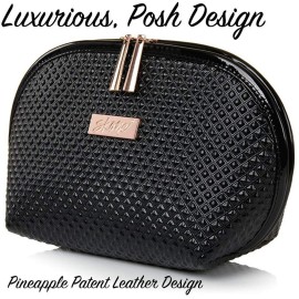 Skone Luxury Designer Makeup Bag - Stylish Patent Leather Cosmetic Organizer with Rose Gold Zipper, Travel-Friendly, Waterproof, Durable & Cruelty-Free for Beauty Essentials and Accessories, Black Skone Luxury Designer Makeup Bag - Stylish Patent Leather Cosmetic Organizer with Rose Gold Zipper, Travel-Friendly, Waterproof, Durable & Cruelty-Free for Beauty Essentials and Accessories, Black