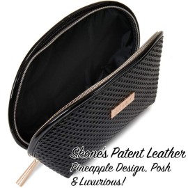 Skone Luxury Designer Makeup Bag - Stylish Patent Leather Cosmetic Organizer with Rose Gold Zipper, Travel-Friendly, Waterproof, Durable & Cruelty-Free for Beauty Essentials and Accessories, Black Skone Luxury Designer Makeup Bag - Stylish Patent Leather Cosmetic Organizer with Rose Gold Zipper, Travel-Friendly, Waterproof, Durable & Cruelty-Free for Beauty Essentials and Accessories, Black